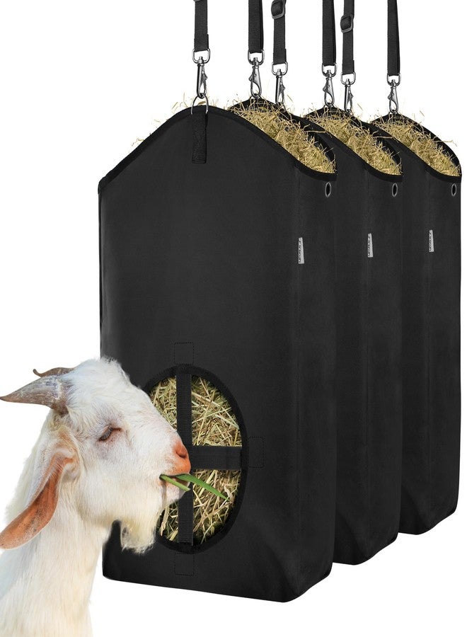 MIYABALA 3 Packs Goat Hay Feeder,Hay Bags for Goats,Horses,Sheep,Premium 600D Oxford Cloth,with Metal Fastener and Adjustable Open Feed Hole for Slow Feeding. (3 Black) - Image 1