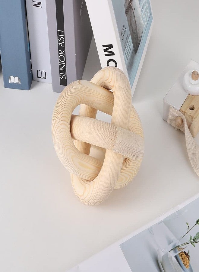 Jlong Wood Knot Decor, 3-Link Wood Chain Link Coffee Table Decor, Small Shelf Decor Accents, Hand Carved Modern Farmhouse Boho Wooden Knot Decorative Chain Wood Decor for Living Room Bedroom Office - Image 1