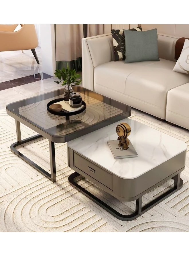 Set of 2 Marble and Glass Coffee Tables with Metal Frame Square Coffee Tables with Storage Space Modern Design Easy Assembly for Living Room Office 70x70x45 And 60x60x38 cm - pzsku/Z5D723539D71012C24805Z/45/_/1720165034/1731ca29-9177-4c77-a43f-6a3fad6c23ea