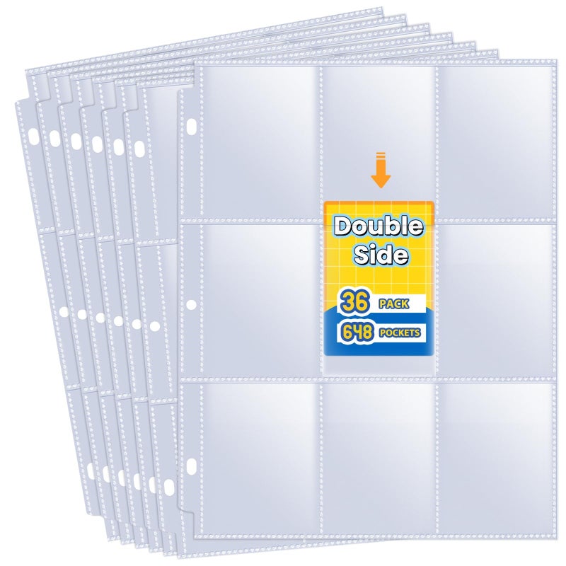 Fabmaker 648 Pockets Double Side Trading Card Sleeves Fabmaker 9 Pocket Card Sleeves Binder Sheets for 3 Ring Binder LongLasting Trading Cards Binder Sleeves Compatible with MTG Baseball Game - Image 2