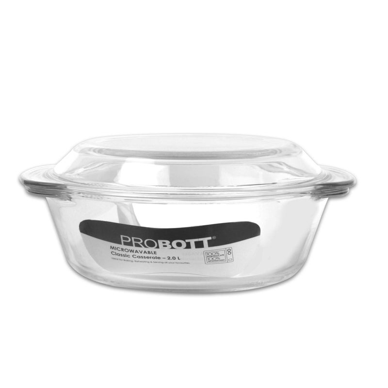 PROBOTT PROBOTT Vetroware Borosilicate Glass Casserole for Roti Chapati Rice, Curry Serve Deep Round Oven and Microwave Safe Serving Bowl with Glass Lid PV Classic Casserole_2Ltr  - Image 1