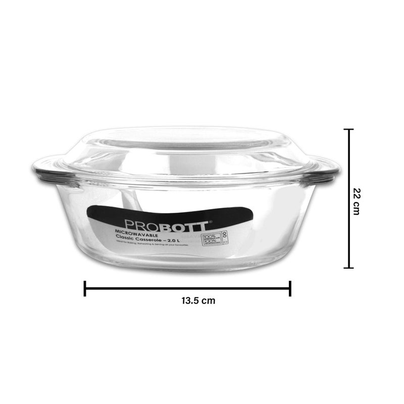 PROBOTT PROBOTT Vetroware Borosilicate Glass Casserole for Roti Chapati Rice, Curry Serve Deep Round Oven and Microwave Safe Serving Bowl with Glass Lid PV Classic Casserole_2Ltr  - Image 5