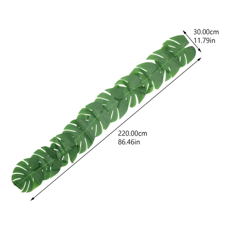 Green Artificial Tropical Palm Leaves Table Runner 30x220cm For Dining Beach Luau Party Decor - Image 3