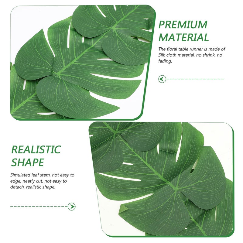 Green Artificial Tropical Palm Leaves Table Runner 30x220cm For Dining Beach Luau Party Decor - Image 4