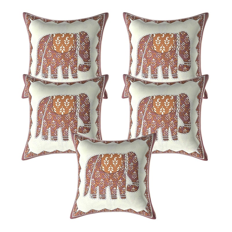 AMLEXTTRIZ AMLEXTTRIZ Cream Animal Print 100 Pure Cotton Cushion Cover Set of 5 Decorative Covers for Sofa Bedroom Living Room Size 16x16 Brown  - Image 1