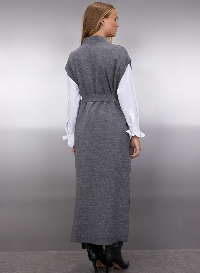 trendyol Anthracite Button Detailed Knitwear Sweater Dress - Image 4