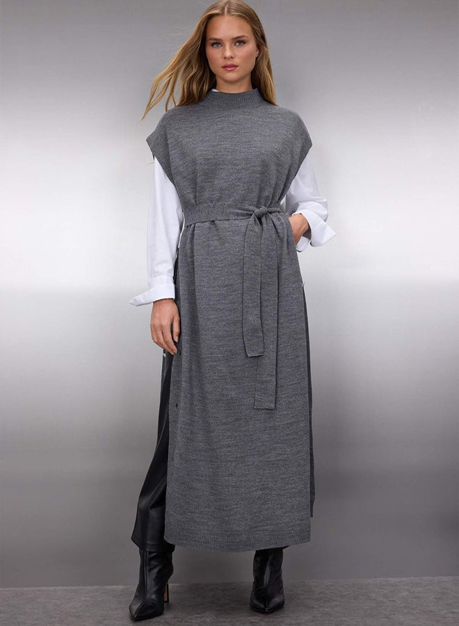 trendyol Anthracite Button Detailed Knitwear Sweater Dress - Image 1