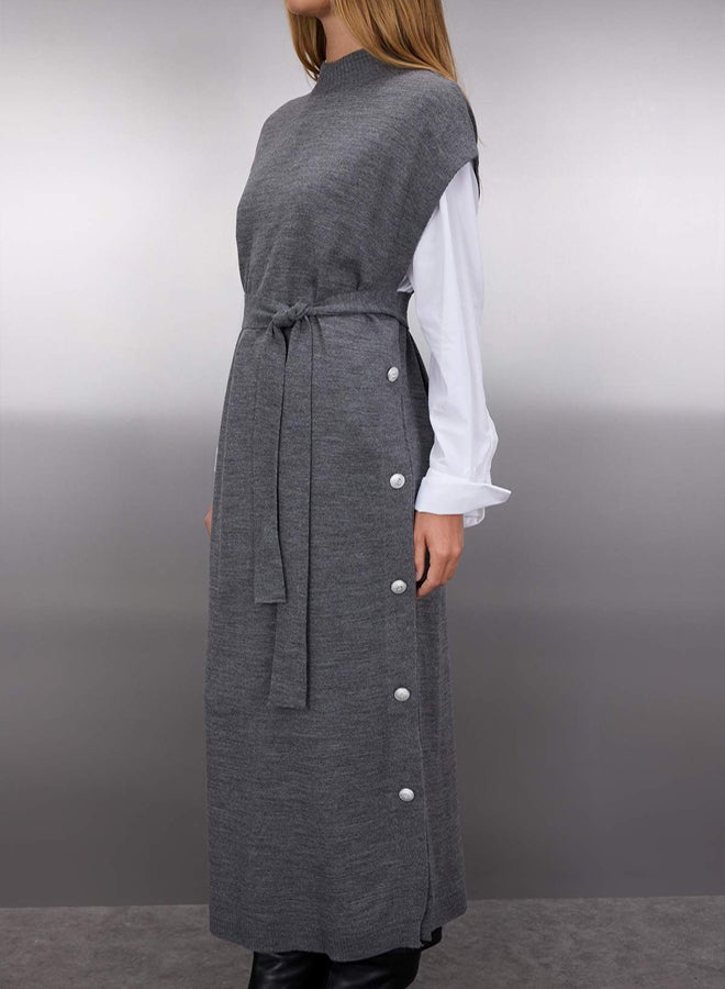 trendyol Anthracite Button Detailed Knitwear Sweater Dress - Image 3