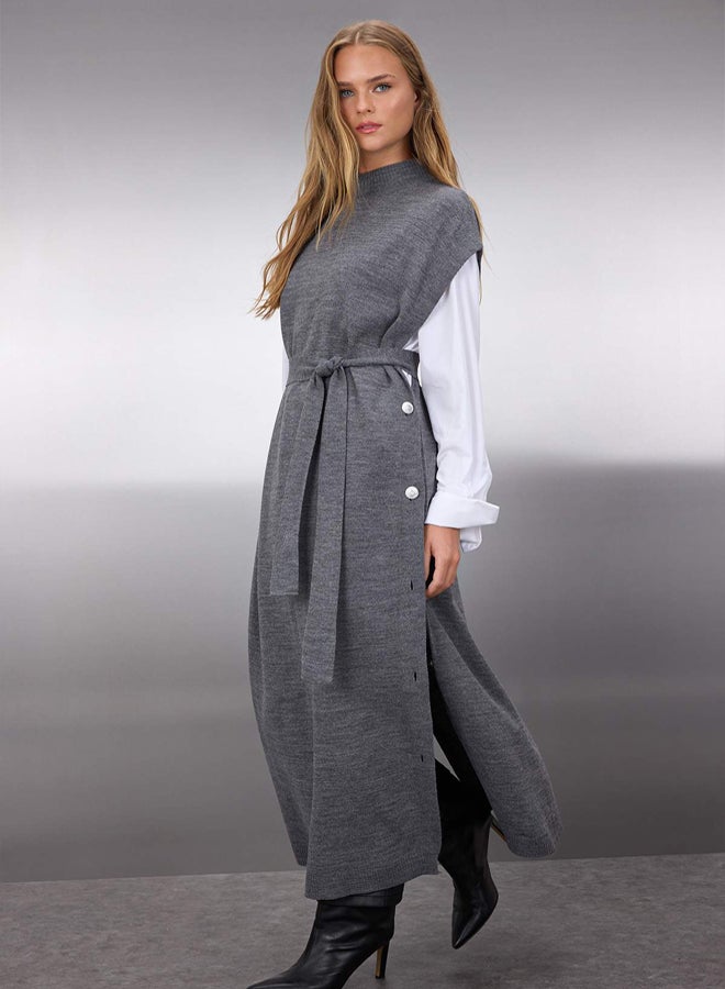 trendyol Anthracite Button Detailed Knitwear Sweater Dress - Image 2
