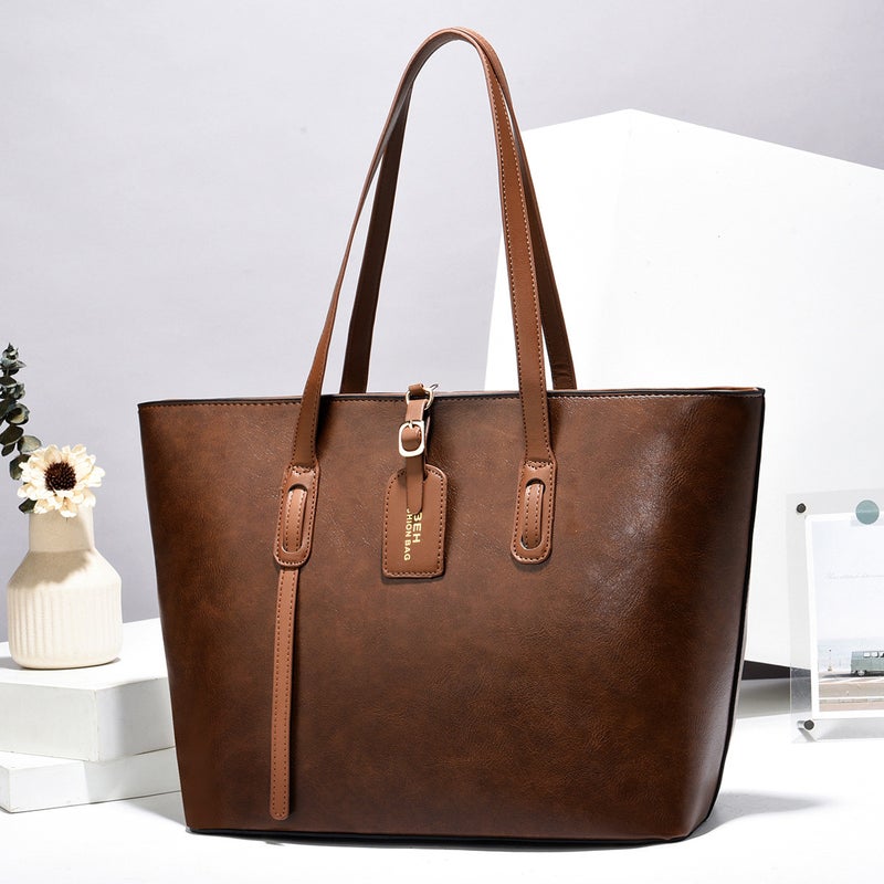 PU Leather Grain Tote Shoulder Bag - Image 1
