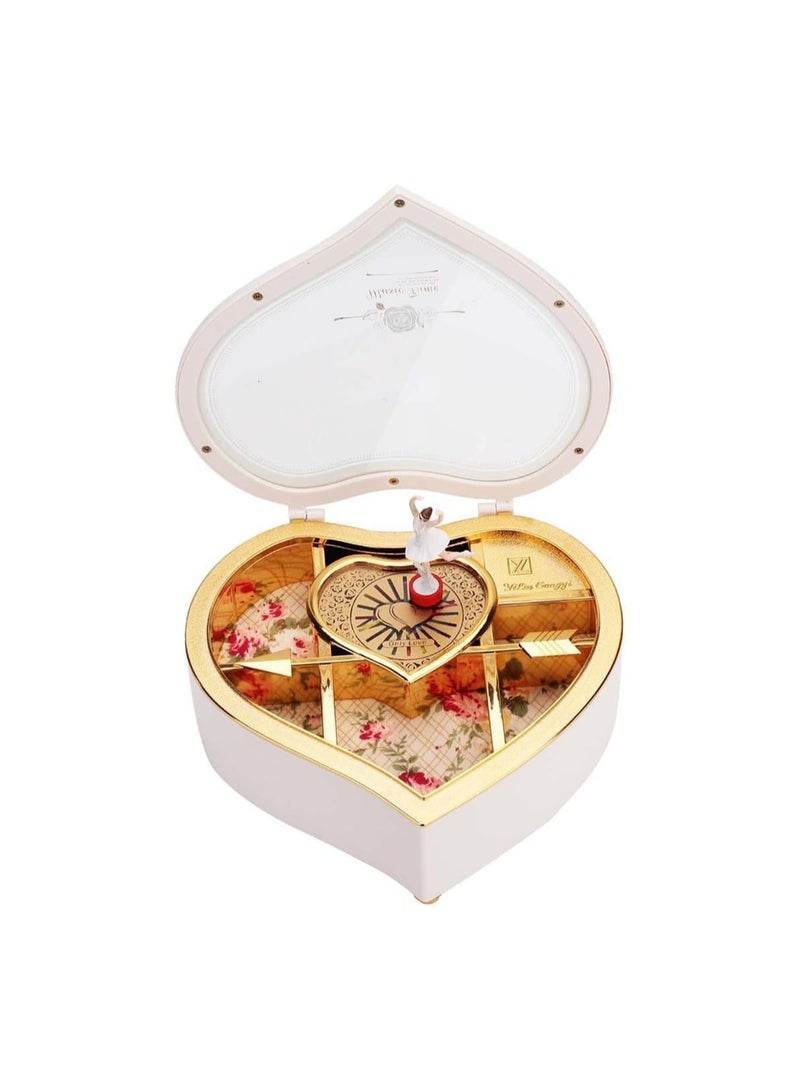 general Saim Musical Jewellery Box, Heart-Shaped Music Box with Dancing Ballerina White Jewel Storage Case For Girls Women - Image 2