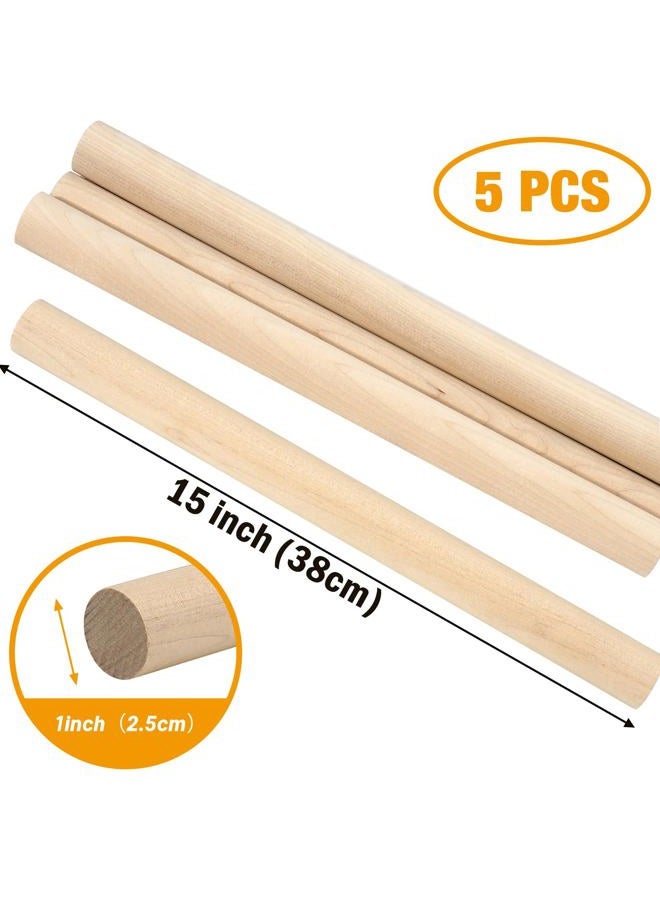 Lugailly Wood Dowel Rods Wooden Dowels for Crafts 1 x 15 Inch, 5 PCS Wooden Sticks for Crafts, Macrame Wood Rods, Unfinished Birch Hardwood Round Sticks for Crafting and DIYers, Wands, Flags - Image 2