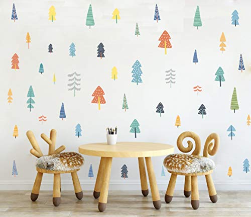 IARTTOP Colorful Woodland Forest Wall Sticker, Jungle Trees Decals 57pcs Multicolor Decals for Window Cling Decor, Classroom Nursery Decoration - Image 1