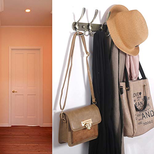 WEBI Coat Rack Wall Mount,Coat Hanger Wall,Coat Hooks Wall Mounted,Hook Rack Rail,5 Triple Hooks for Hanging Clothes,Hats,Jacket,Bronze,2 Packs - Image 4