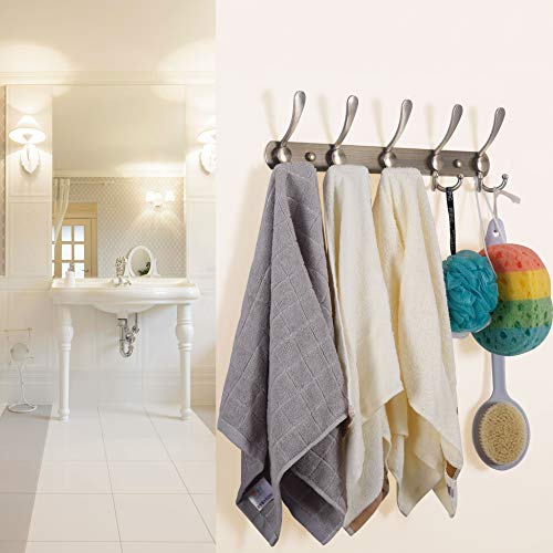 WEBI Coat Rack Wall Mount,Coat Hanger Wall,Coat Hooks Wall Mounted,Hook Rack Rail,5 Triple Hooks for Hanging Clothes,Hats,Jacket,Bronze,2 Packs - Image 3