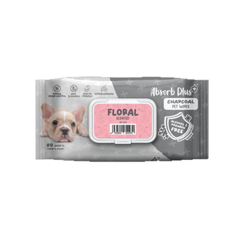 Absorb Plus Charcoal Pet Wipes Floral 80 Sheets - Image 1