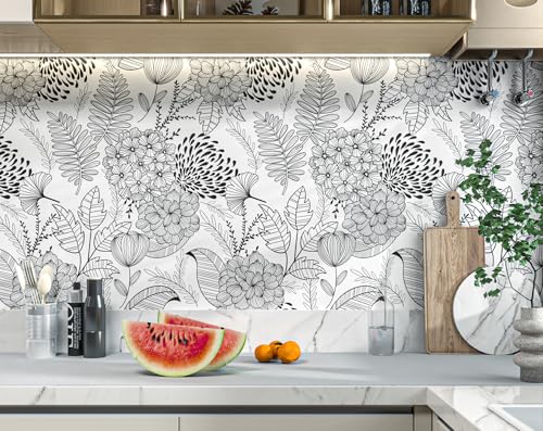 MelunMer Black and White Peel and Stick Wallpaper for Bathroom Boho Vintage Floral Leaf Contact Paper for Cabinets and Drawers Laundry Room Wallpaper Stick and PeelRemovableWaterproof 197inL173inW - Image 3