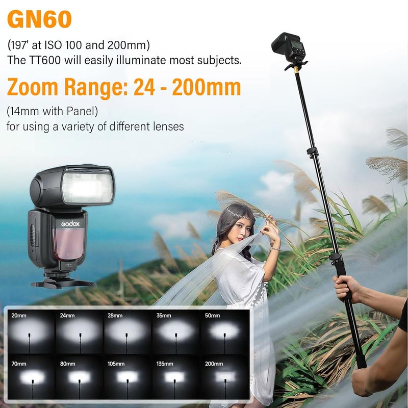 Godox TT600 Manual Speedlite Flash with Built-in 2.4GHz X Series Radio Transceivers for All Digital Cameras with Standard Hot Shoe (Black) - Image 4