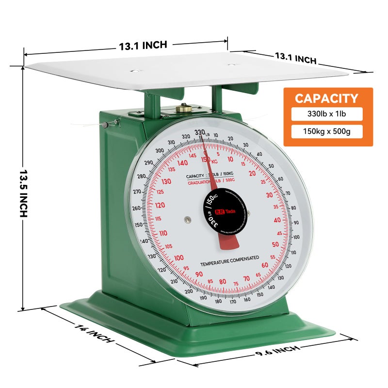 ta da Tada 150kg/330lbs Heavy Duty Industrial Scale Mechanical Kitchen and Food Scale with Stainless Steel Platform - Image 5