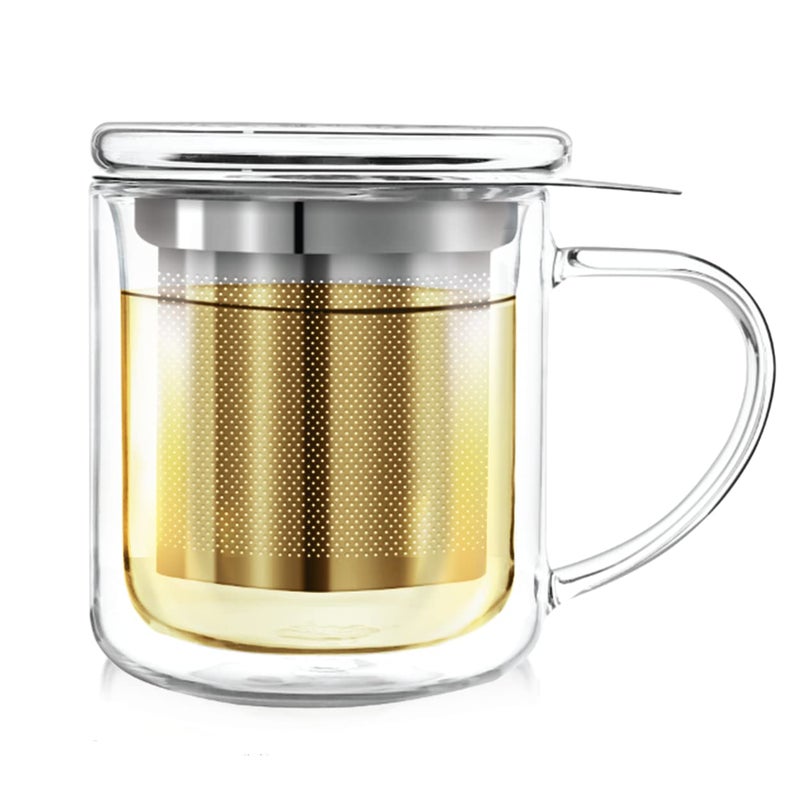 Teabloom Personal Tea Maker - Insulated Heatproof Glass Cup with Loose Tea Infuser and Lid/Coaster - Borosilicate Glass Infusion Mug (8 Oz) - Image 1