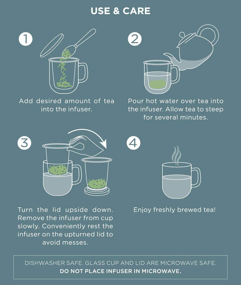 Teabloom Personal Tea Maker - Insulated Heatproof Glass Cup with Loose Tea Infuser and Lid/Coaster - Borosilicate Glass Infusion Mug (8 Oz) - Image 3