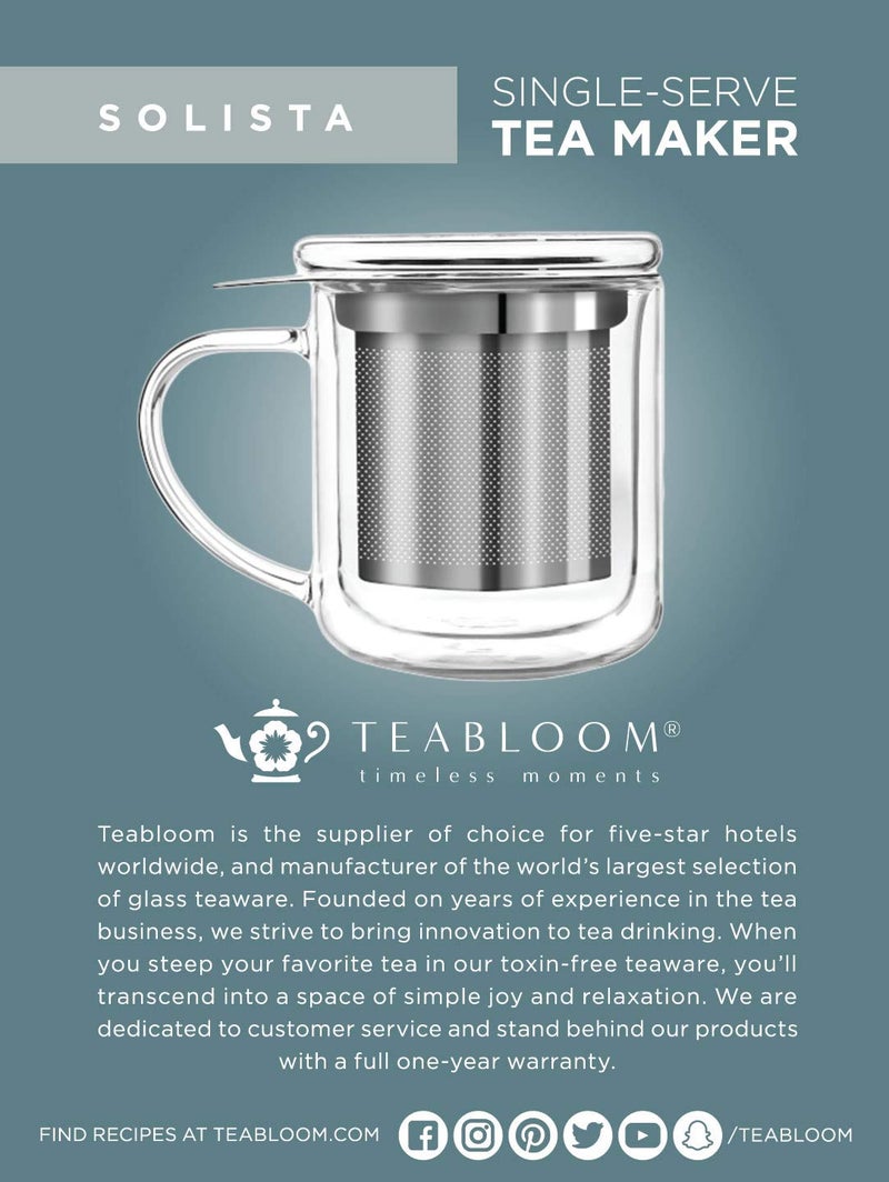 Teabloom Personal Tea Maker - Insulated Heatproof Glass Cup with Loose Tea Infuser and Lid/Coaster - Borosilicate Glass Infusion Mug (8 Oz) - Image 5