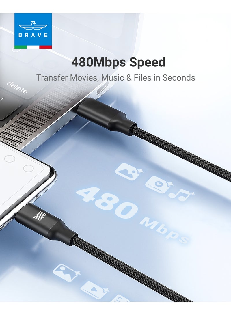 Brave 3-in-1 Fast Charging Cable for Apple and Android Devices - 100W USB-C to USB-C Power, 20W Type-C to Lightning Charging, and 2.5W Wireless Charging for Apple Watch (USB-C to Apple Watch), 1.2m Length with Nylon Braided Cable, 480Mbps Data Transfer Speed ​​- Compatible with iPhone Air, iPhone 17/17 Pro/17 Pro Max, 16, 15, 14, 13, 12, Apple Watch Series 11/10/9/8/7/6/SE, MacBook Air/Pro, iPad Pro/Air, and Samsung Galaxy S25/S24/S23/S22 Ultra - Image 4