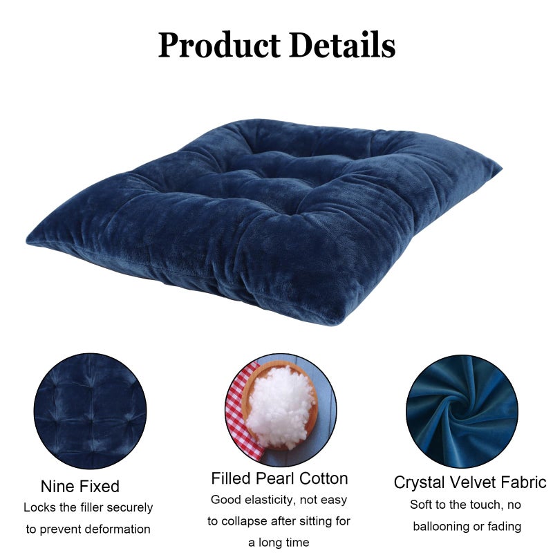MissSoul 2 Pack Square Seat Cushion Chair Pads for Kitchen Dining Chairs  Soft Comfort Velvet Chair Mat Pillow Cushions with Ties for Office Desk Living Room Tatami 15.5 ""  Blue - Image 2