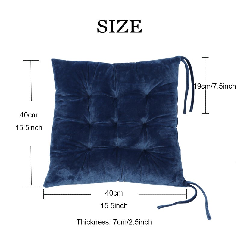 MissSoul 2 Pack Square Seat Cushion Chair Pads for Kitchen Dining Chairs  Soft Comfort Velvet Chair Mat Pillow Cushions with Ties for Office Desk Living Room Tatami 15.5 ""  Blue - Image 1