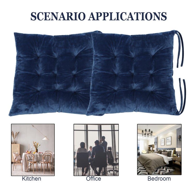 MissSoul 2 Pack Square Seat Cushion Chair Pads for Kitchen Dining Chairs  Soft Comfort Velvet Chair Mat Pillow Cushions with Ties for Office Desk Living Room Tatami 15.5 ""  Blue - Image 4