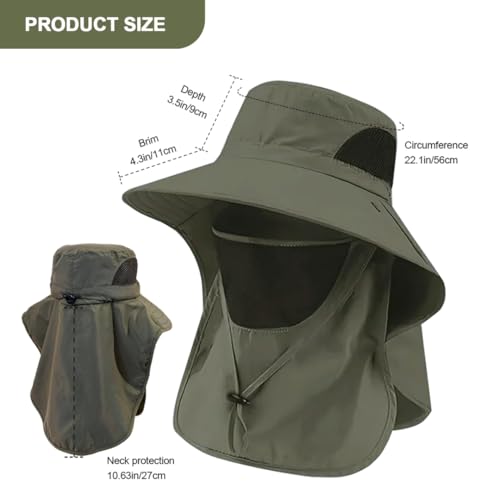Oligitdi Outdoor Sun Hat with Mesh Neck Cover Beach Fishing Hat, Summer Hat for Men, Round Sun Cap for Hiking, Fishing, Gardning, Travel, Grey (in, Alpha, Free Size, Olive Green) - Image 2