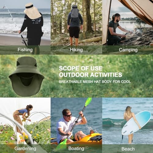 Oligitdi Outdoor Sun Hat with Mesh Neck Cover Beach Fishing Hat, Summer Hat for Men, Round Sun Cap for Hiking, Fishing, Gardning, Travel, Grey (in, Alpha, Free Size, Olive Green) - Image 5