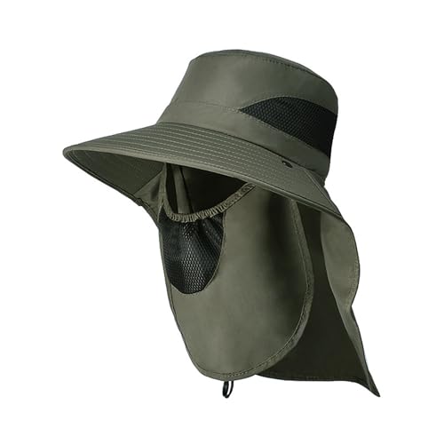 Oligitdi Outdoor Sun Hat with Mesh Neck Cover Beach Fishing Hat, Summer Hat for Men, Round Sun Cap for Hiking, Fishing, Gardning, Travel, Grey (in, Alpha, Free Size, Olive Green) - Image 1