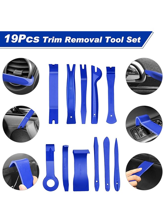 KASTWAVE Car Audio Removal Kit, Auto Clamp Fastener Terminal Removal Kit Plastic Pry Tool Kit For Car Panels/Dashboards/Doors/Audio/Radio/Stereo, 19 Pieces Comes With Storage Bag (Blue) - Image 3