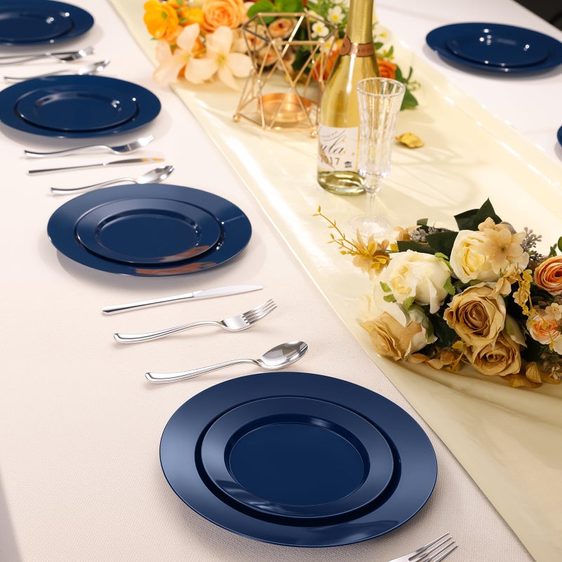 Goodluck 200PCS Navy Blue Plastic Plates, Heavy Duty Disposable Clear Plates with 100 10.25 inch Dinner Plates and 100 7.5 inch Dessert Plates for Party, Holiday, Wedding, Thanksgiving - Image 5