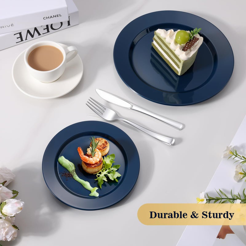 Goodluck 200PCS Navy Blue Plastic Plates, Heavy Duty Disposable Clear Plates with 100 10.25 inch Dinner Plates and 100 7.5 inch Dessert Plates for Party, Holiday, Wedding, Thanksgiving - Image 4
