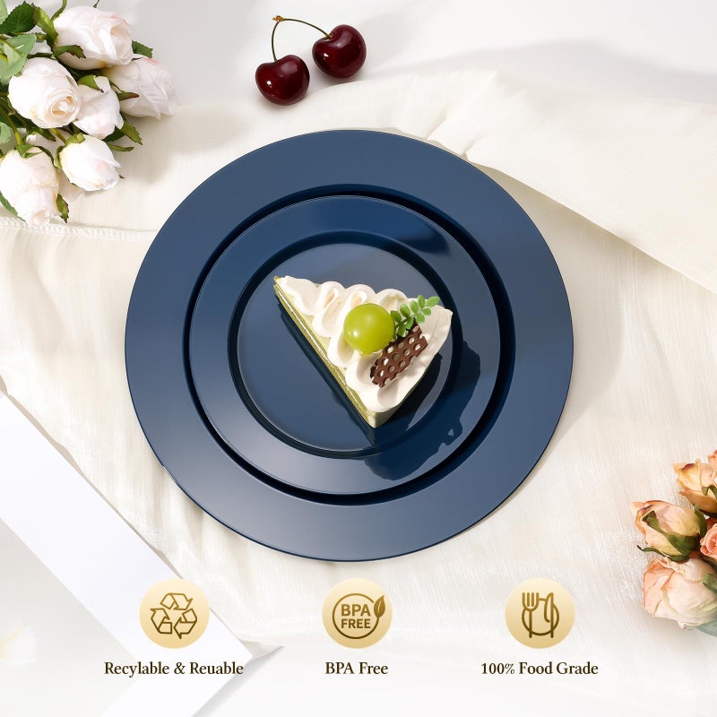 Goodluck 200PCS Navy Blue Plastic Plates, Heavy Duty Disposable Clear Plates with 100 10.25 inch Dinner Plates and 100 7.5 inch Dessert Plates for Party, Holiday, Wedding, Thanksgiving - Image 3
