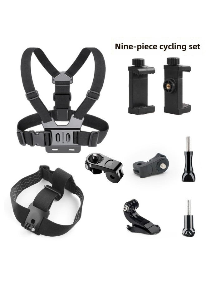 Generic DJI Sports Camera Accessories GP Wrist Strap Arm Strap Palm Strap Shoulder Strap School Bag Chuck With Chest Strap Holder-Color:Chest Strap Headband Nine-piece Set  - Image 1