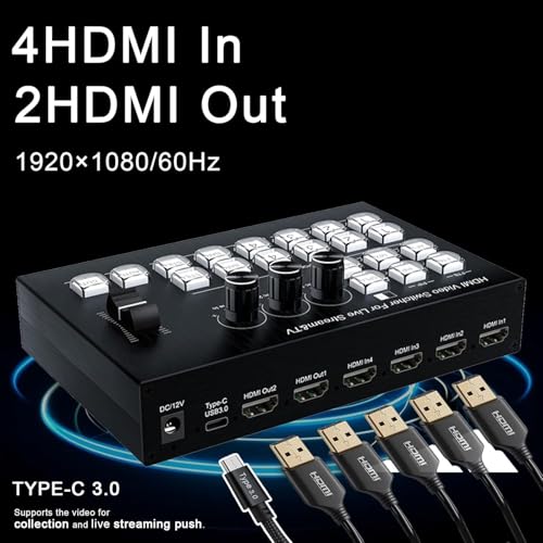 atdaraz Live Streaming Video Mixer, 4 HDMI 4 Channel Input Video Switcher 2 Output HDMI Switcher, Support 1080P@60Hz, HDCP 1.4, Digital Audio Mixer Professional Streaming - Image 4