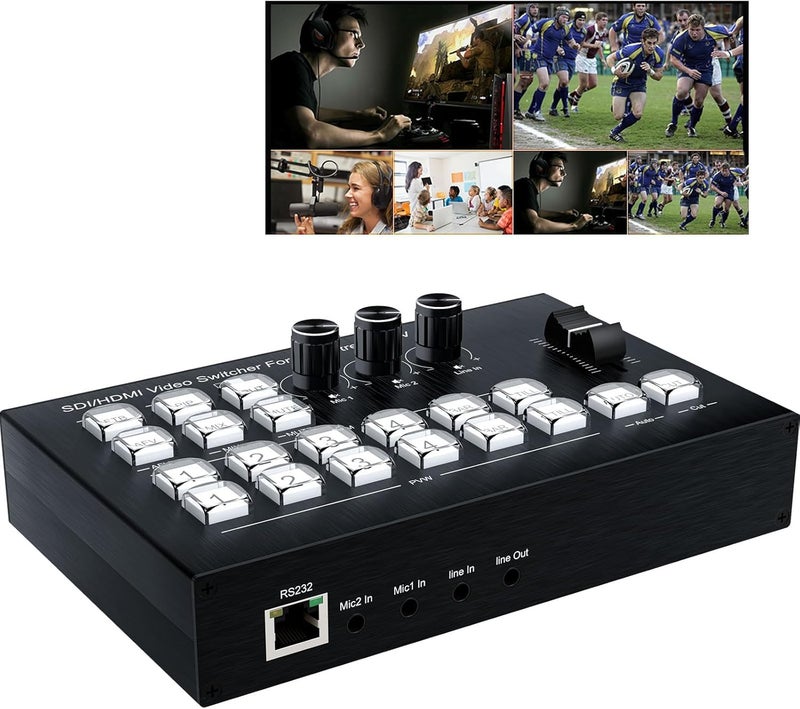 atdaraz Live Streaming Video Mixer, 4 HDMI 4 Channel Input Video Switcher 2 Output HDMI Switcher, Support 1080P@60Hz, HDCP 1.4, Digital Audio Mixer Professional Streaming - Image 1