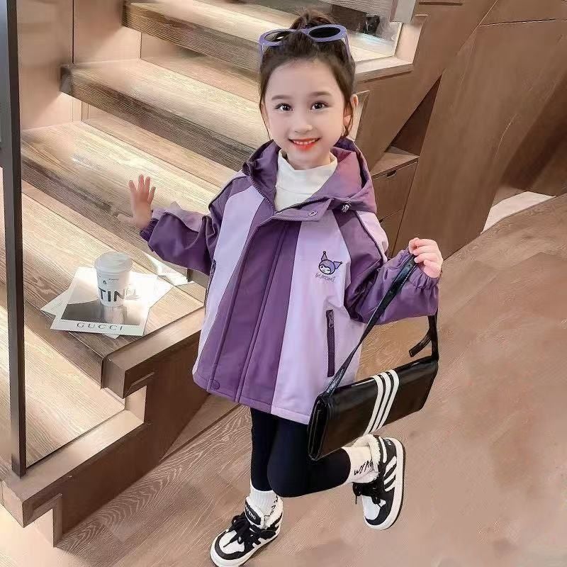 Girls New Style Coat Autumn and Winter Foreign Style fleece-lined Rushwork Childrens Winter Cotton-padded Thickened Cotton-padded Coat Fashionable Cool Coat Luohua rice jacket spring and autumn purple 