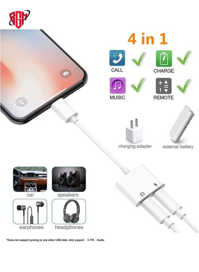 BGM iPhone Headphones Adapter & Splitter, 2 in 1 Dual Lightning Charger Cable Aux Audio Adapter Converter for iPhone 12/11/XS/XR/X/8/7/6/iPad, Support Calling+Charging+Music Control - Image 2