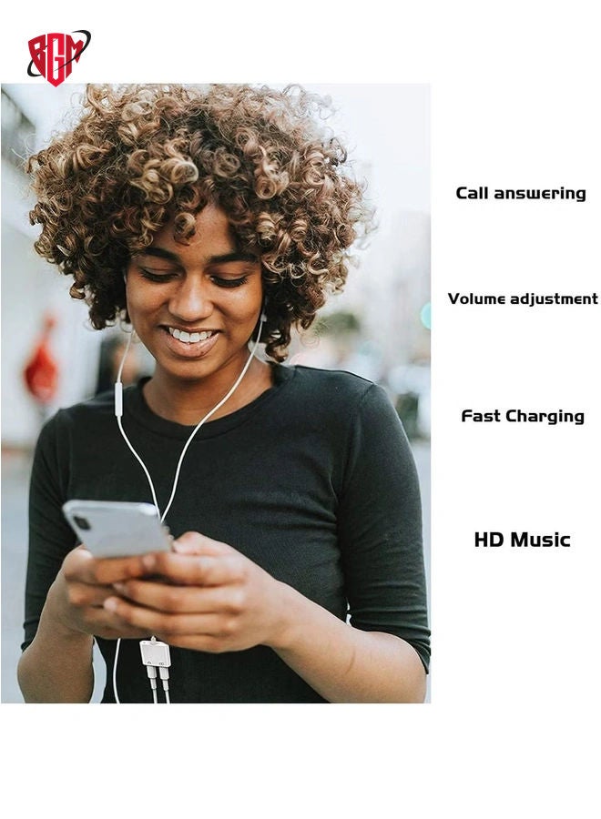 BGM iPhone Headphones Adapter & Splitter, 2 in 1 Dual Lightning Charger Cable Aux Audio Adapter Converter for iPhone 12/11/XS/XR/X/8/7/6/iPad, Support Calling+Charging+Music Control - Image 3