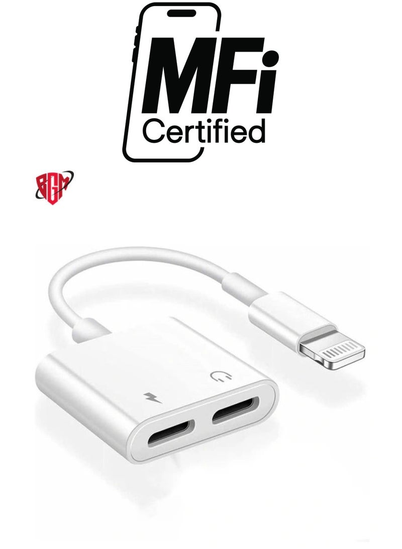 BGM iPhone Headphones Adapter & Splitter, 2 in 1 Dual Lightning Charger Cable Aux Audio Adapter Converter for iPhone 12/11/XS/XR/X/8/7/6/iPad, Support Calling+Charging+Music Control - Image 1