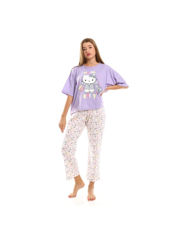 kady Printed Zebra Short Sleeves Pajama Set - Multicolour - Image 1