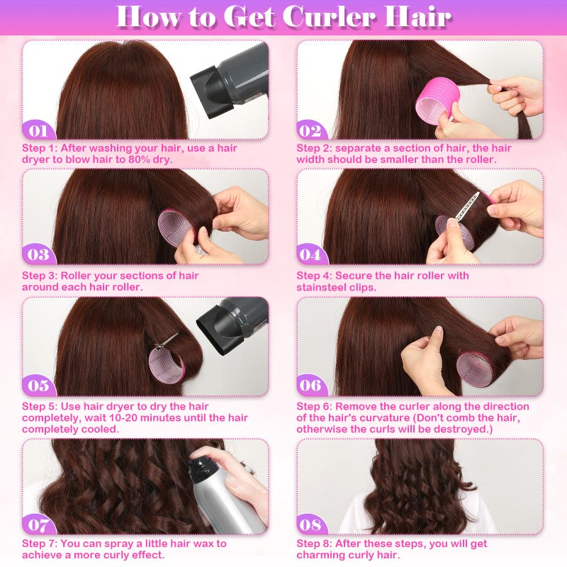 Cludoo Jumbo Hair Curlers Rollers with Clips, 28 Pcs Self Grip Rollers Set for Volume and Curls - 6.3cm, 4.3cm, 3.7cm for Long, Medium, Short, Thick Hair, Bangs, and Salon Hair Styling - Image 3