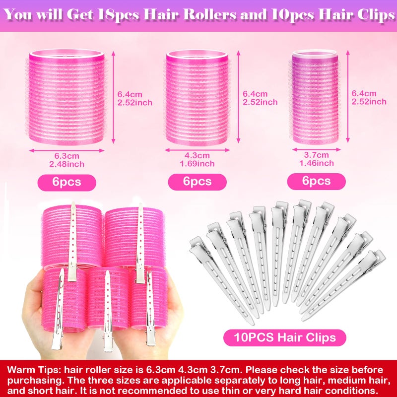 Cludoo Jumbo Hair Curlers Rollers with Clips, 28 Pcs Self Grip Rollers Set for Volume and Curls - 6.3cm, 4.3cm, 3.7cm for Long, Medium, Short, Thick Hair, Bangs, and Salon Hair Styling - Image 2