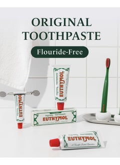 Euthymol Original Toothpaste (3.7Fl Oz, Pack Of 3) - Fluoride-Free Toothpaste For Sensitive Teeth & Gum. Bad Breath, Cavity Prevention, 12-Hour Long Lasting Freshness With Wintergreen.  - Image 1