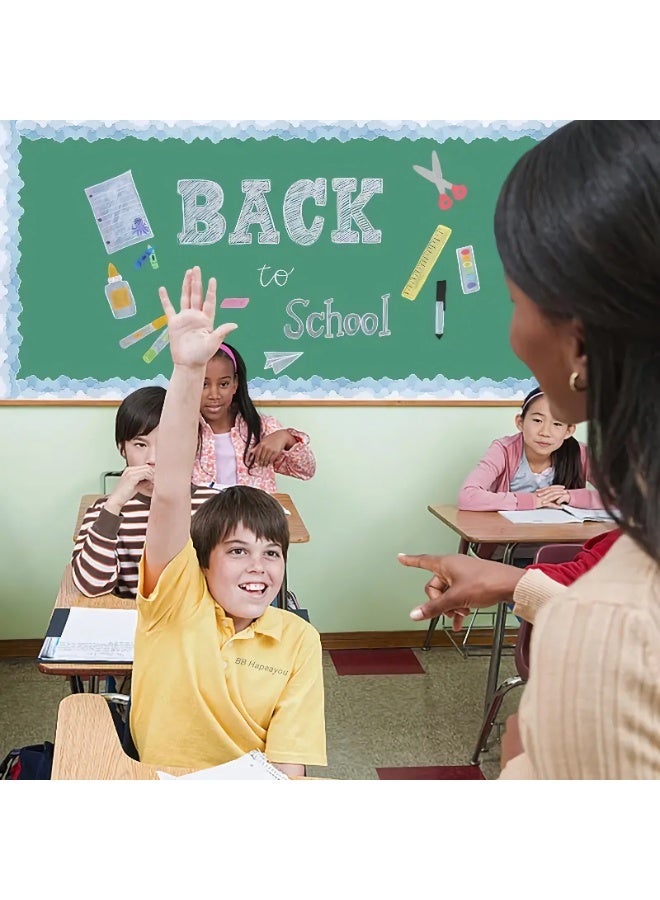 1 Roll 10m Cloud Border Bulletin Board Sticker – Light Blue Sky Self-Adhesive Wall Trim for Classroom, Kids Room, School Chalkboard, Office or Window Decor – Easy Peel, Cute Cloud Lace Pattern - Image 5