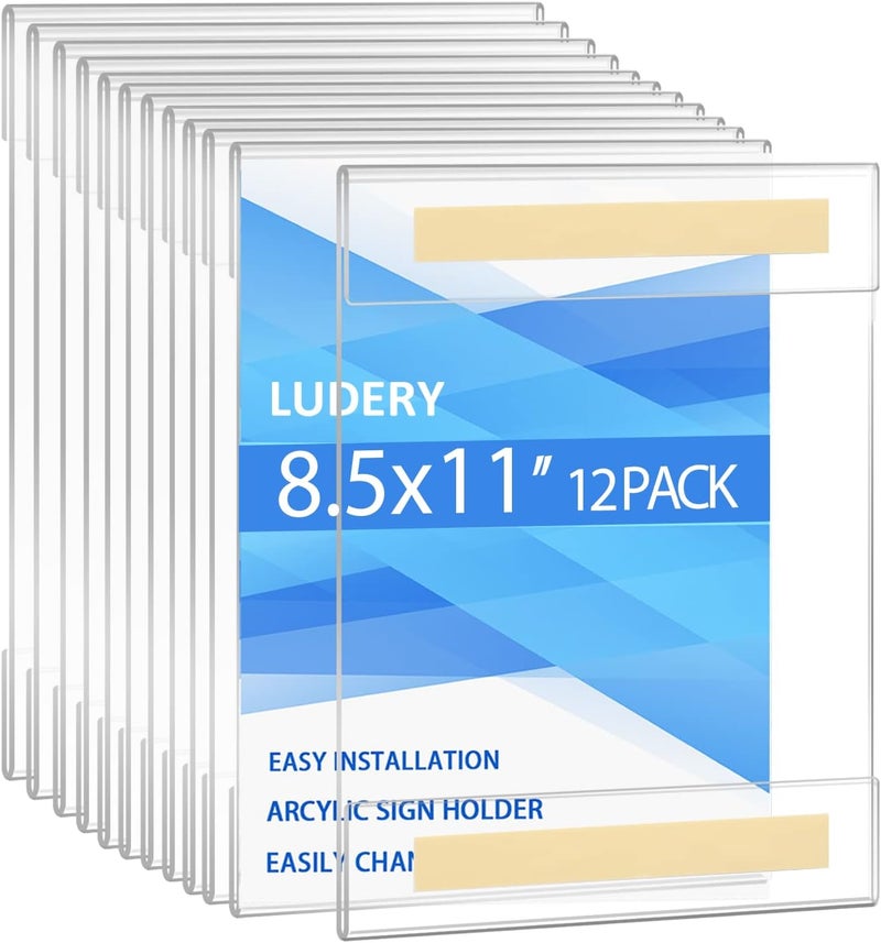 Ludery 8.5 x 11 Acrylic Sign Holder Wall Mount ,Wall Sign Menu Paper Holder with Double Side Tape Adhesive for Home, Office, Store, Restaurant (12 Pack) - Image 1